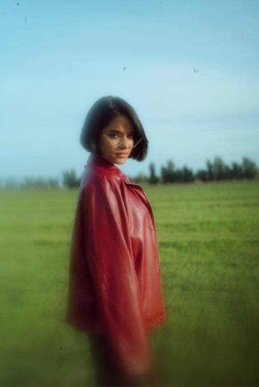 Women with red jacket for valentines day