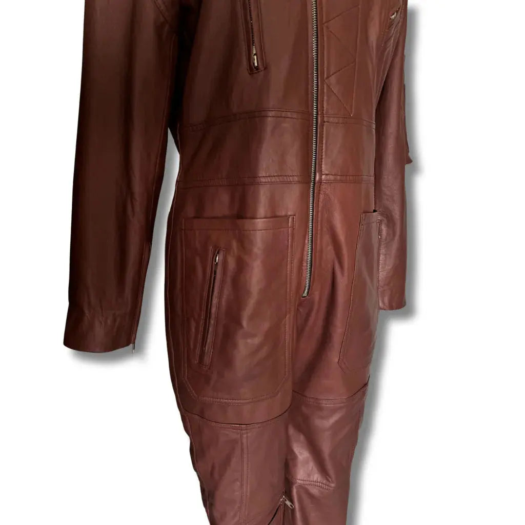 leather jumpsuit men's in brown