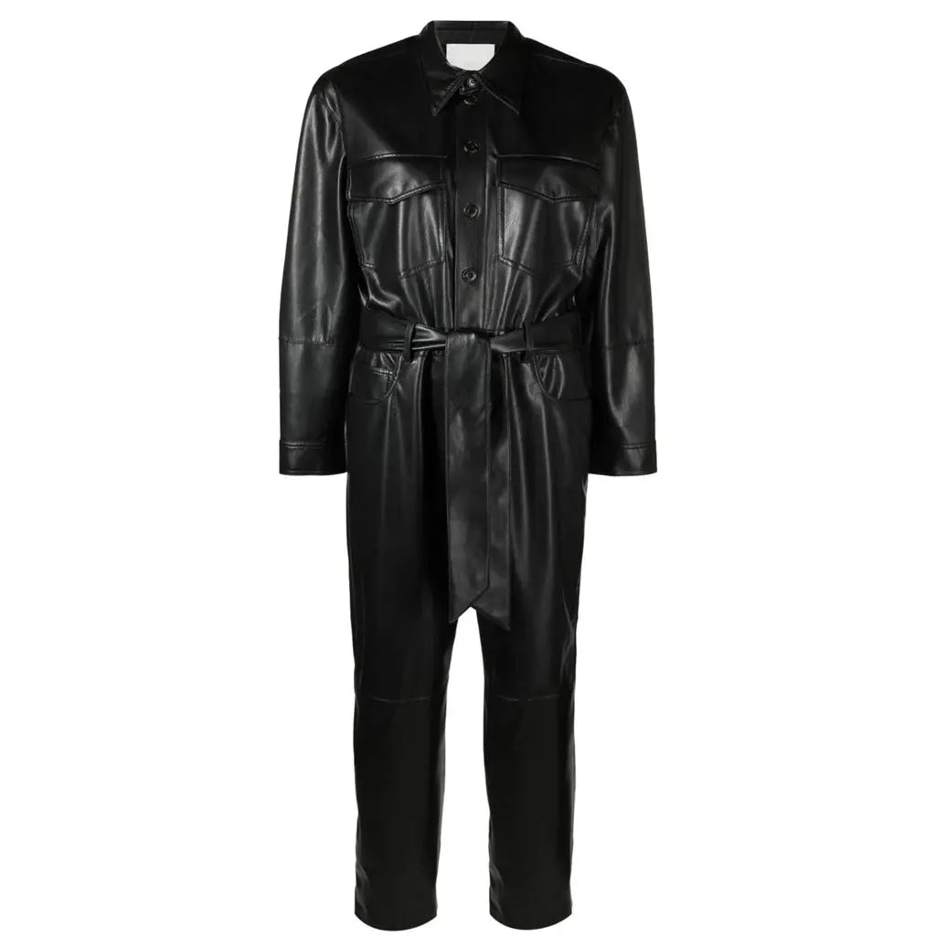 Stylish Men's Genuine Leather Biker Jumpsuit - Black Overall