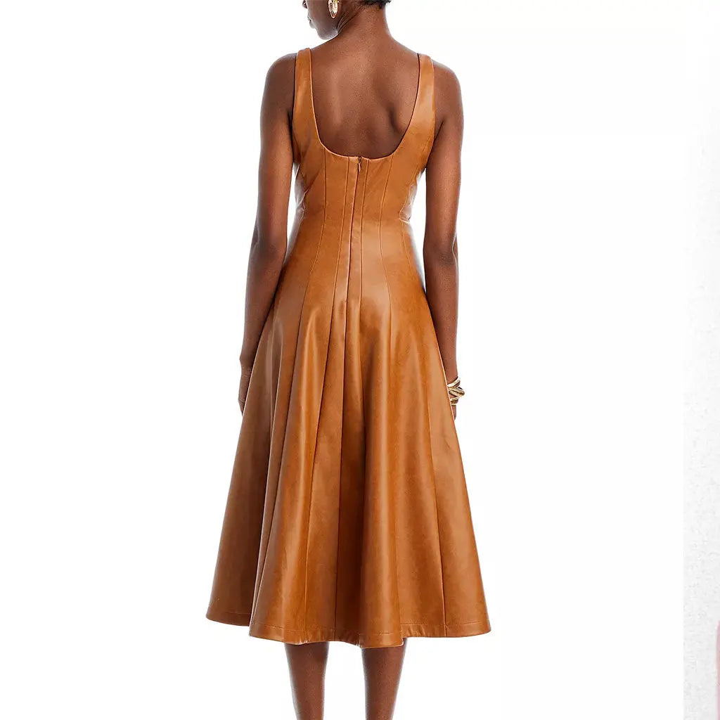 Leather Seamed Flared Dress