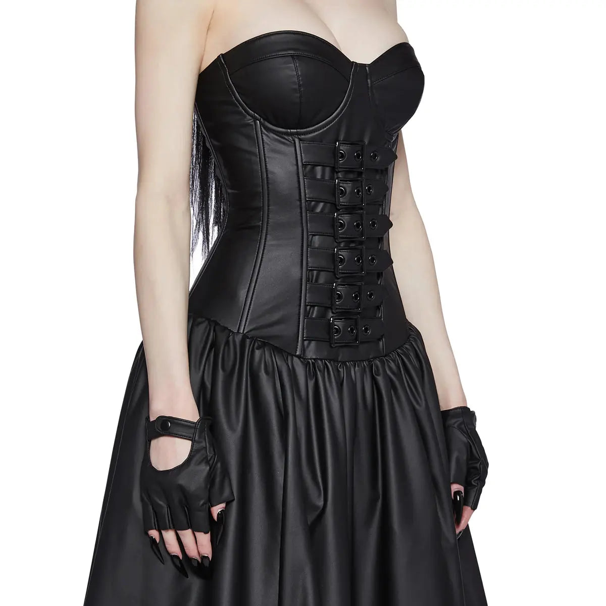Vegan Leather Gothic Sleeveless Ball Gown For  Halloween - Image #3
