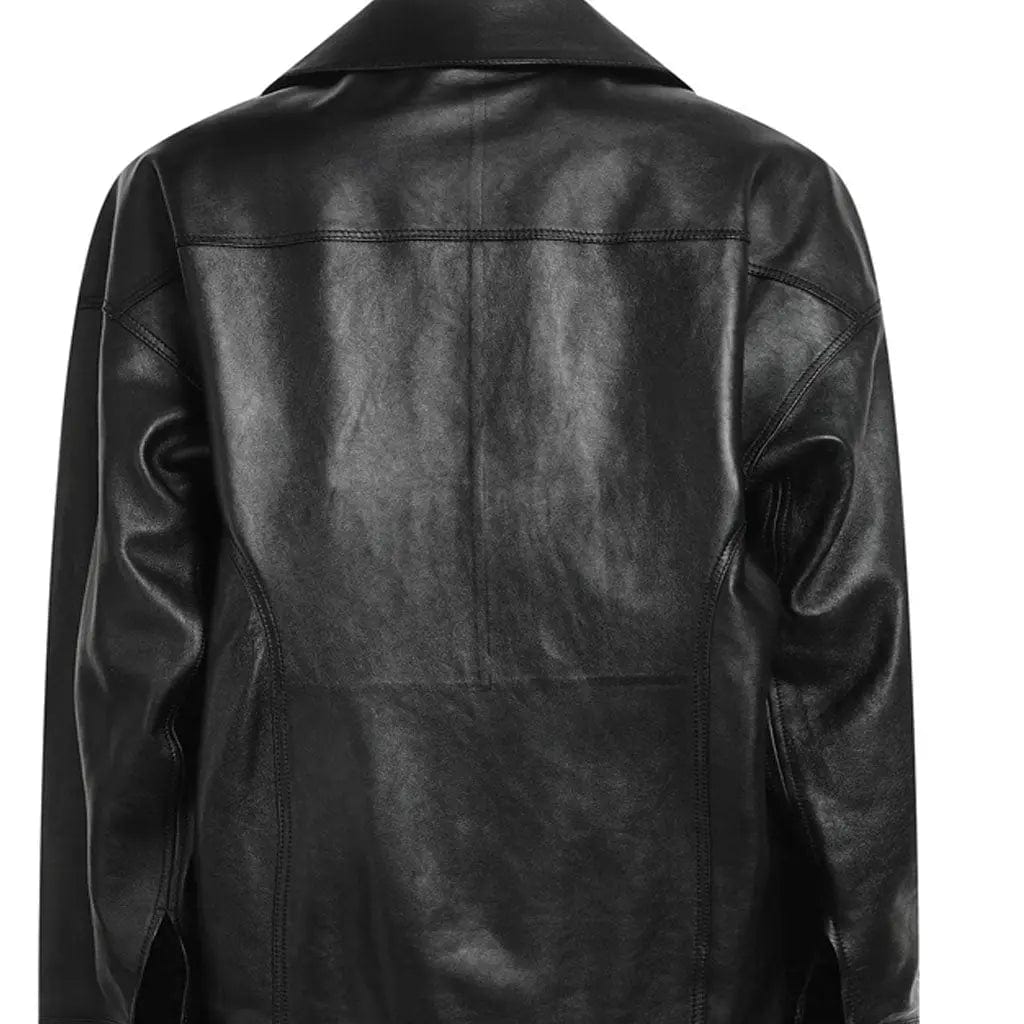 Black leather coat for women