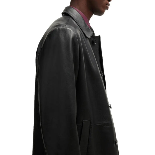 Traditional Men Black Lamb Leather Coat for winters and fall