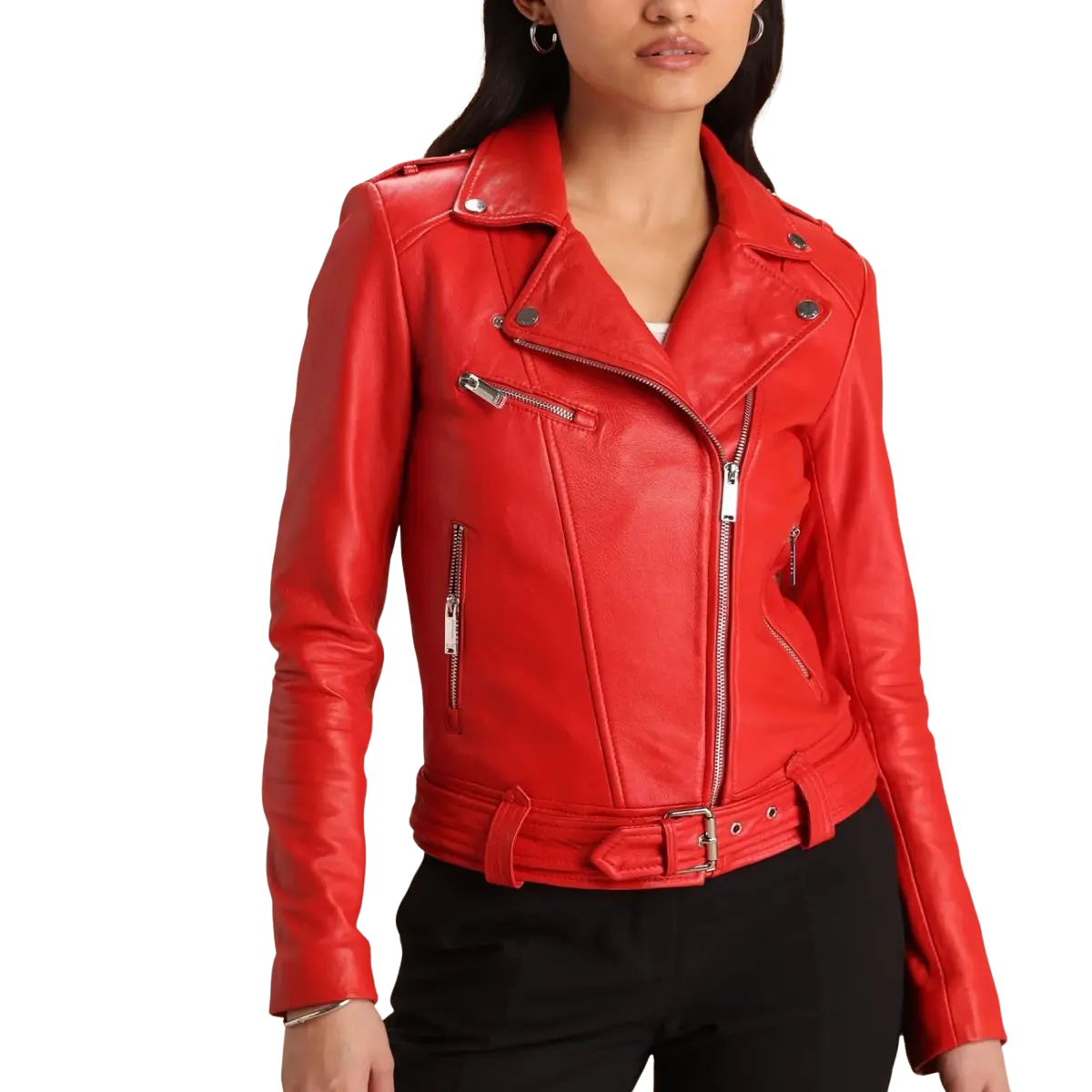 Women Slim Fit Red Motorcycle popular Leather Jacket | Women Handmade Customize Sheepskin Red Biker Leather Jacket For Ladies