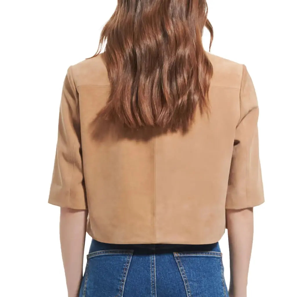 Short Straight Suede Leather Shirt For Women Back