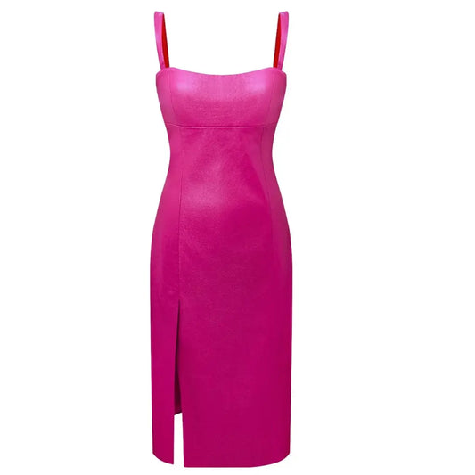 Barbie Pink  Leather Midi Dress