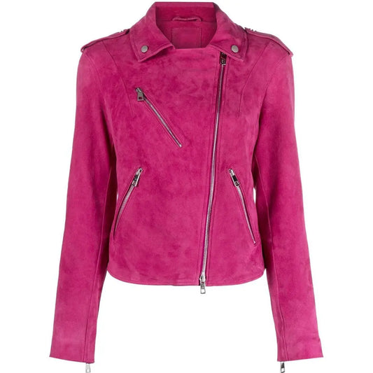 Womens Pink Suede Leather Biker Jacket