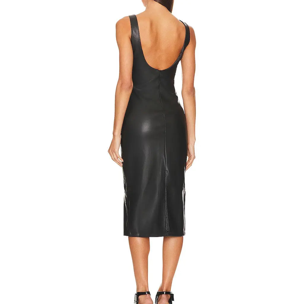 Women's Faux Leather  Semi-Formal Cocktail Dress - Image #2