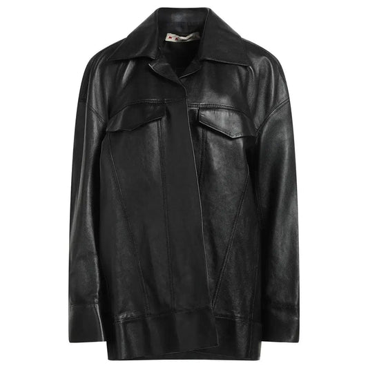 Womens Real Leather Black Coat