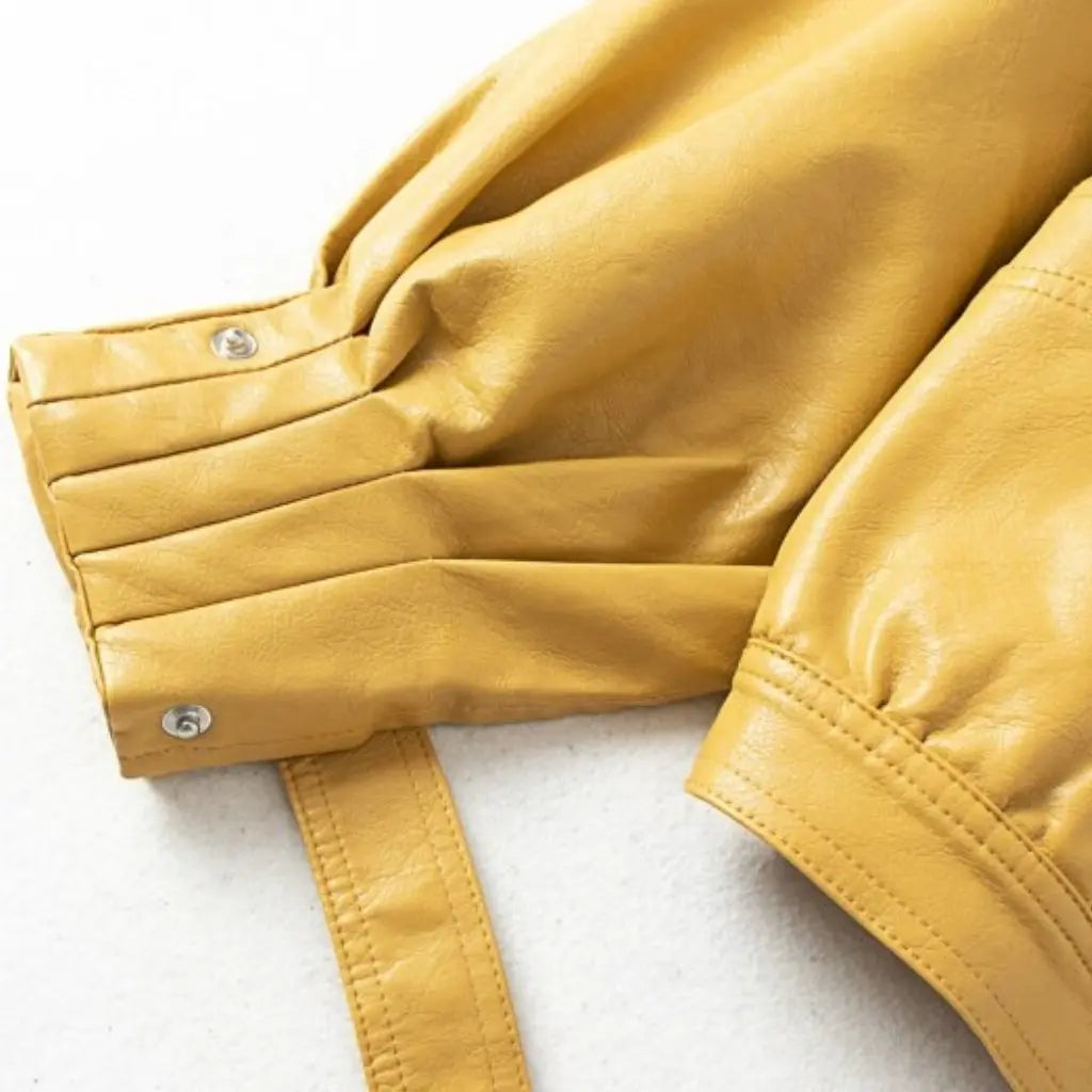 Yellow Single Breasted Motorcycle Punk Coat - Image #3
