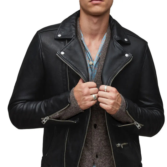 LeatherViz Mens Leather Biker Jacket In Black