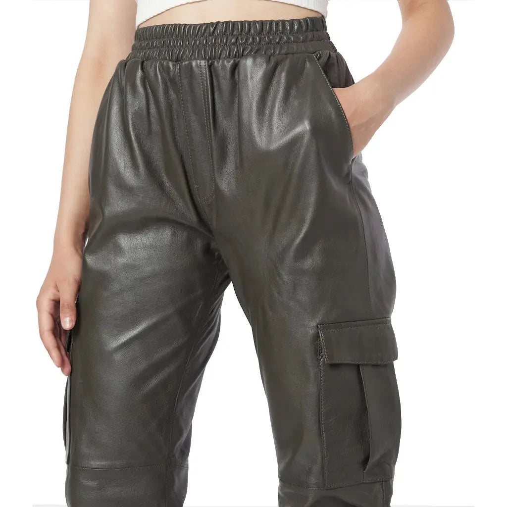 Tapered Leather Cargo Pants