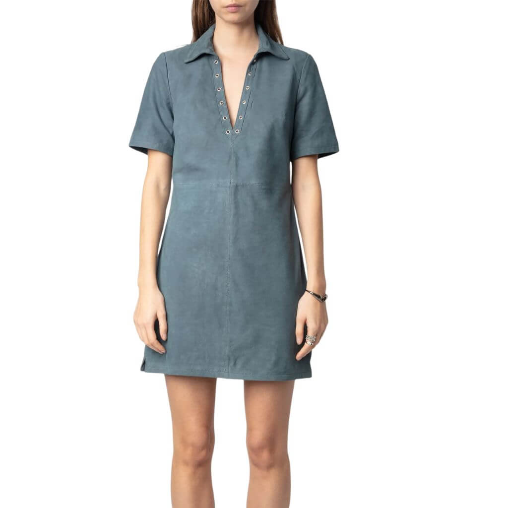 Eyelet Detailing Suede Leather Mini Dress