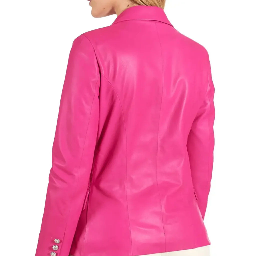 Leatherviz women in corporate style leather blazer in pink