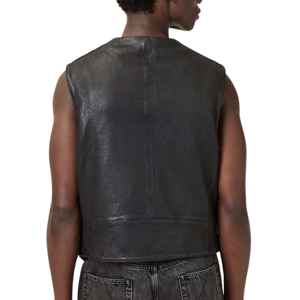Men Black Leather Waist coat Back