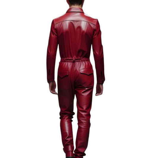 Back Red Leather Jumpsuits for men USA