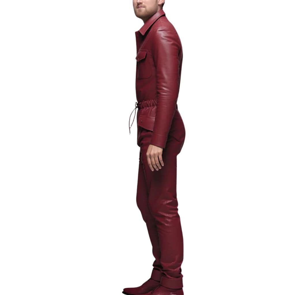 Men Leather glamorous Jumpsuit in Red Side View