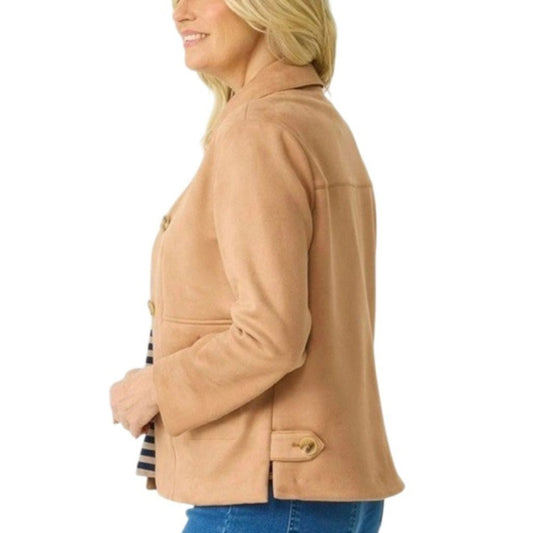 Caramel Suede Button Jacket Women Side Look