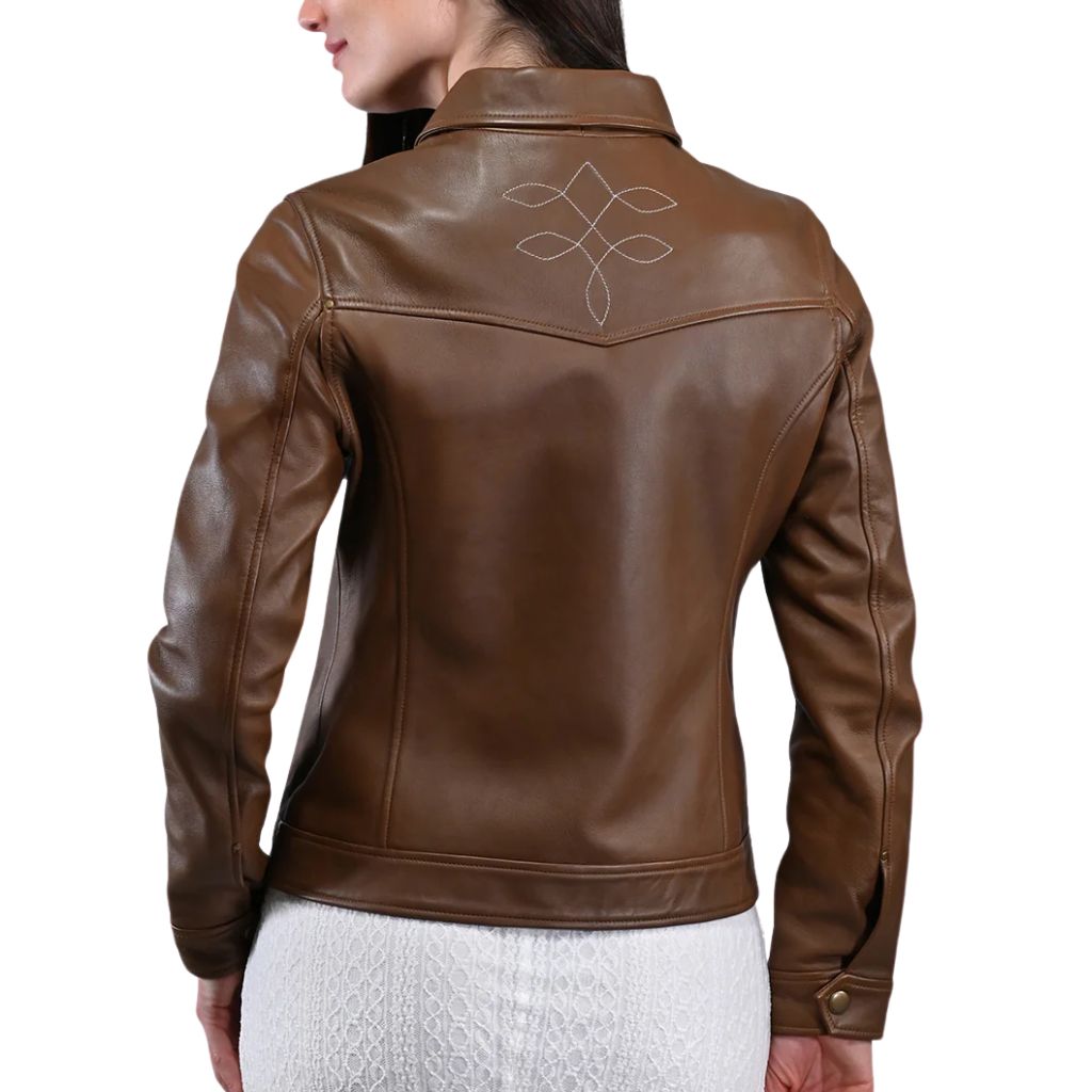 Women Brown Trucker Jacket back with seam detailing at back center