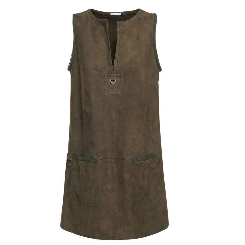 Mother Day Special Front Slit Suede Leather Dress - Image #7