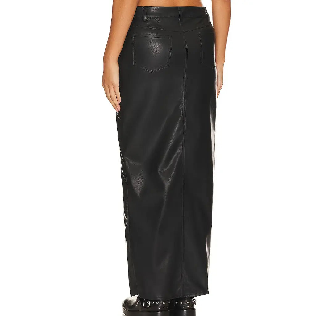 Spring Faux Leather Skirt Women's Slit - Image #2