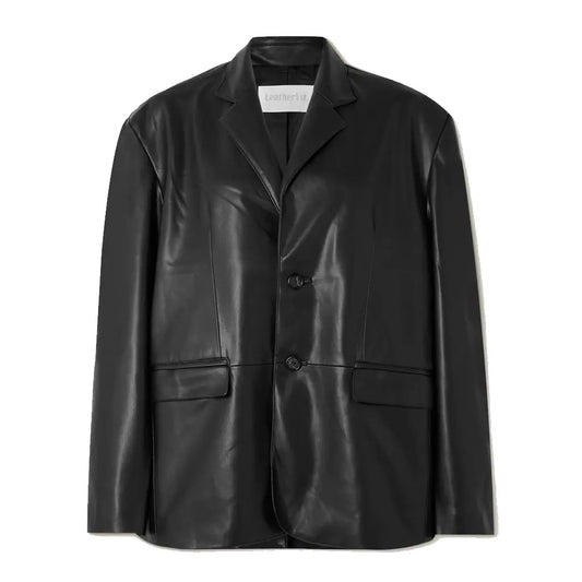 Women's Designer Black Real Leather Classic Blazer
