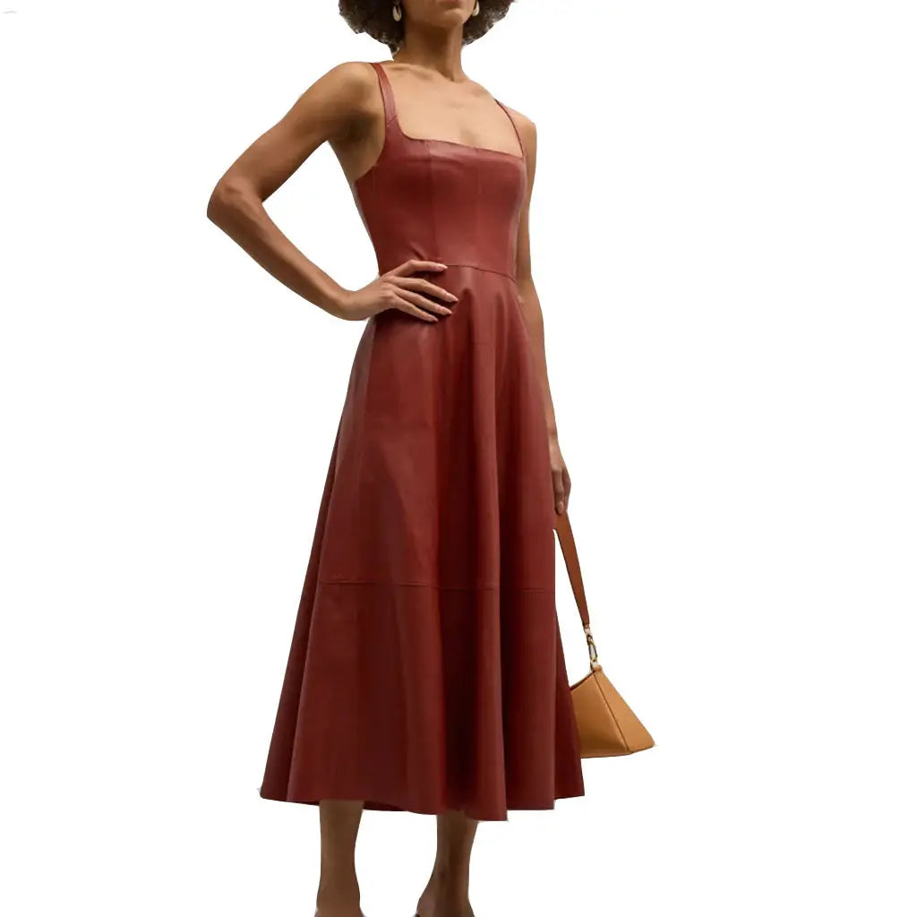 Square-Neck Genuine Leather Apron Dress For Womens – LeatherViz