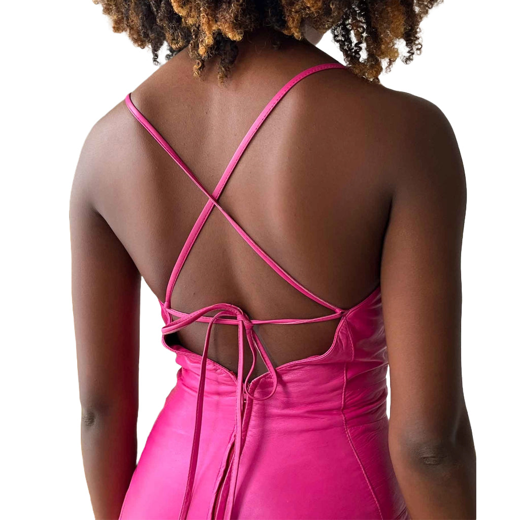 Trendy Pink  leather jumpsuit for women valentines special