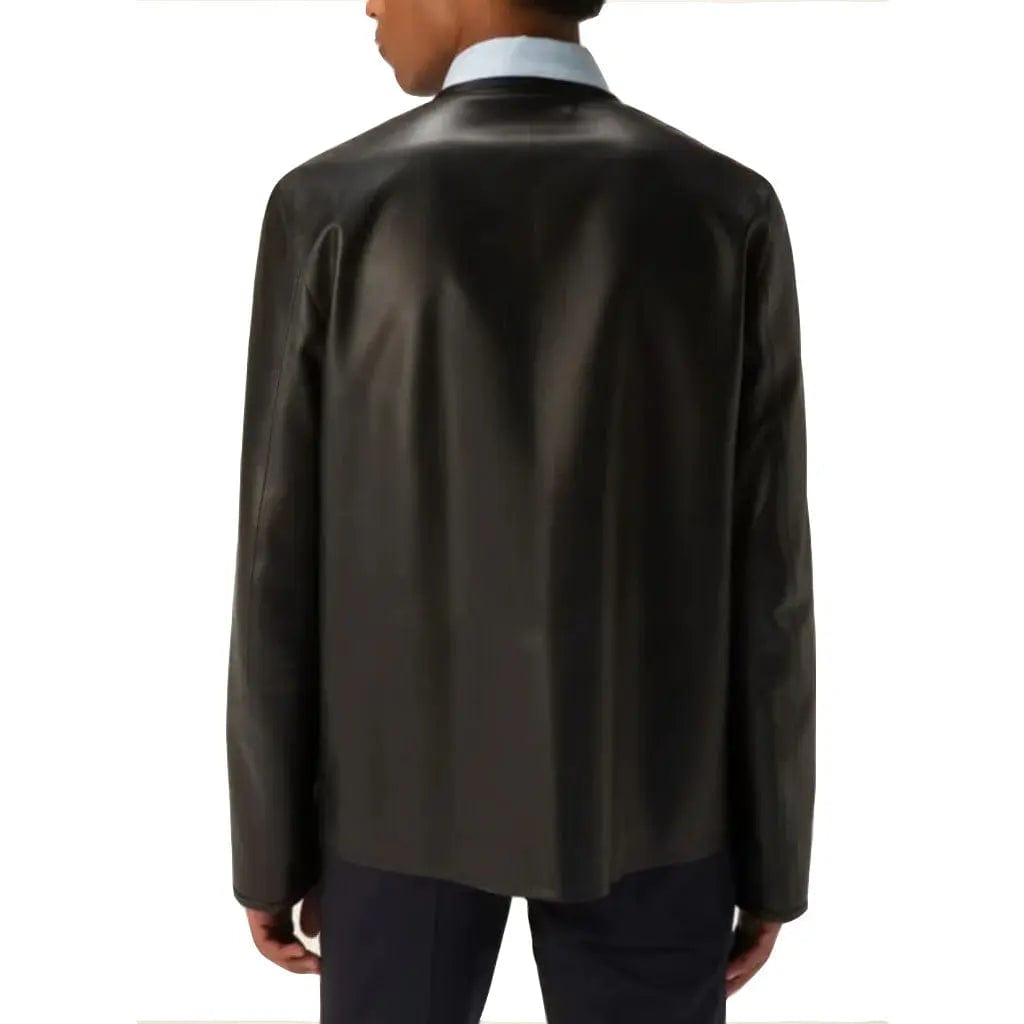 V-Neck Black Genuine Leather Shirt - Image #4