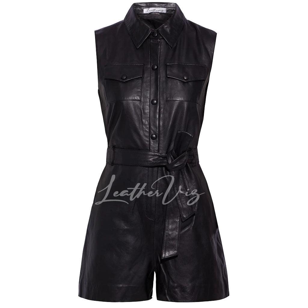 Mini Leather Playsuit For Women