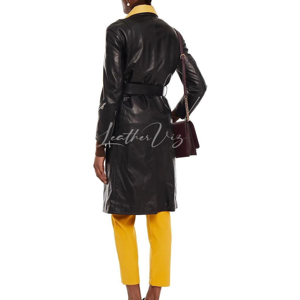 BELTED ZIP-DETAILED WOMEN LEATHER TRENCH COAT - Image #3
