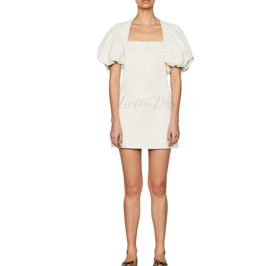 VALENTINES DAY SPECIAL PUFF SLEEVE LEATHER MINIDRESS - Image #1