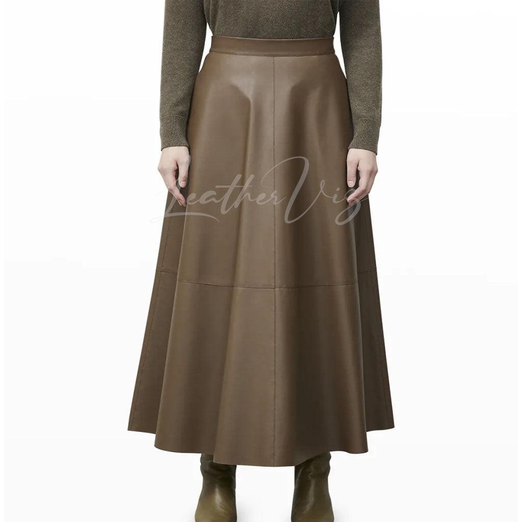 A-LINE LAMBSKIN LEATHER SKIRT FOR WOMEN