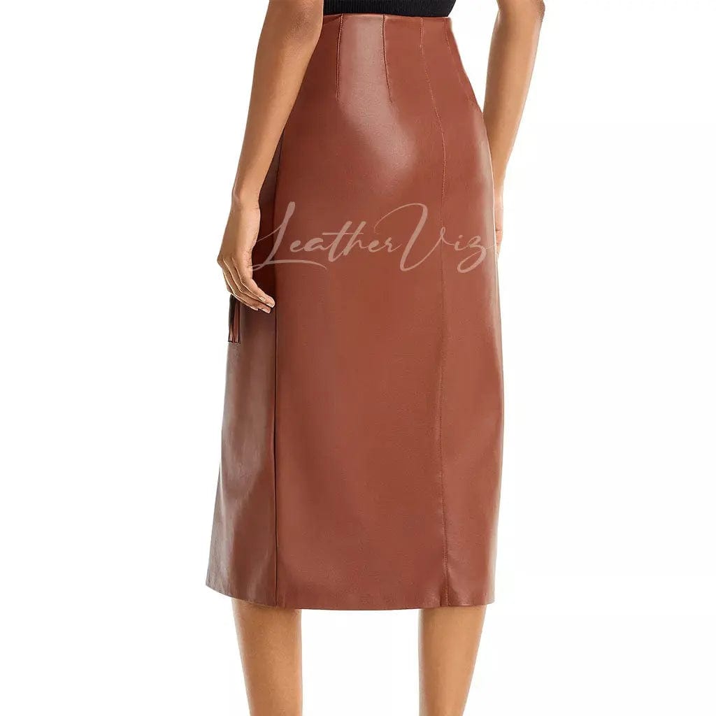 WRAP MIDI LEATHER SKIRT FOR WOMEN - Image #3
