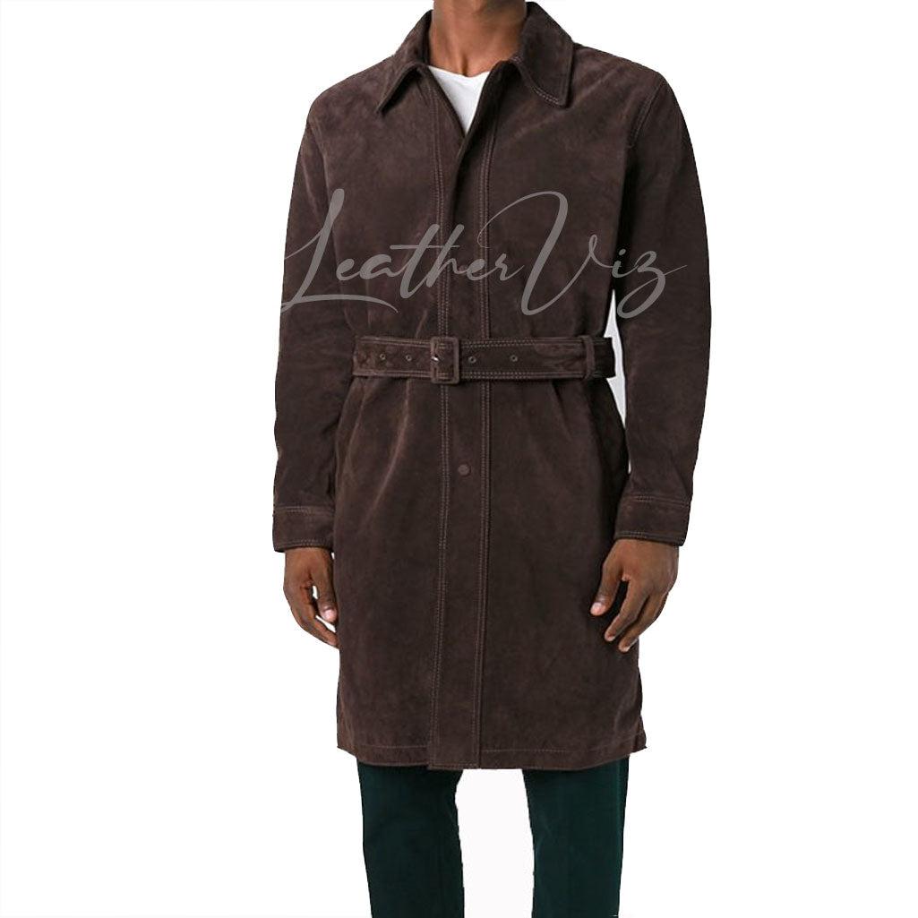 BROWN Tailored suede leather coat
