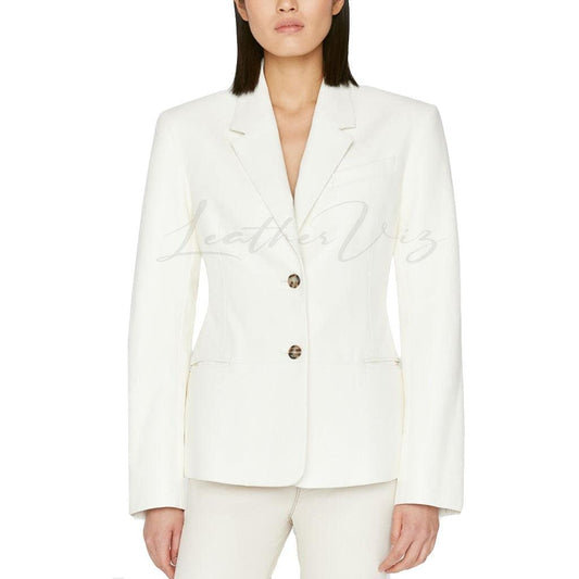 FEMME LEATHER BLAZER IN WHITE - Image #2