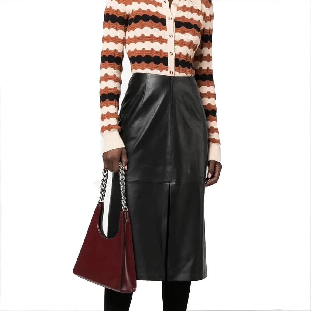Front Slit-Detail Leather Skirt For Summer