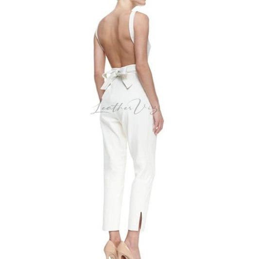 BACK BOW WOMEN WHITE LEATHER JUMPSUIT - Image #2