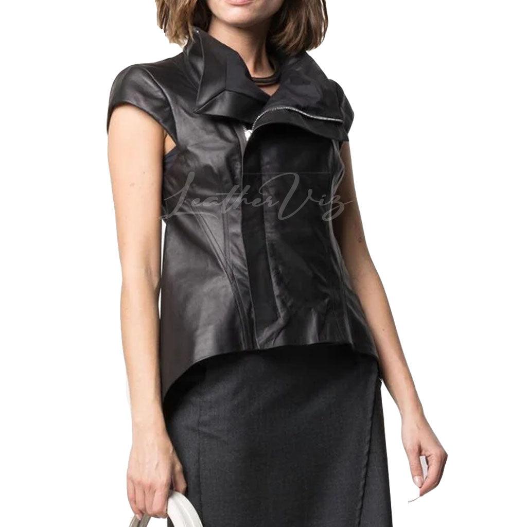 ASYMMETRIC DESIGN HALLOWEEN SPECIAL WOMEN LEATHER TOP - Image #1