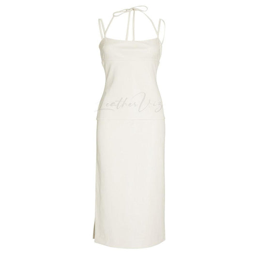 WOMEN WHITE  LEATHER MIDI DRESS