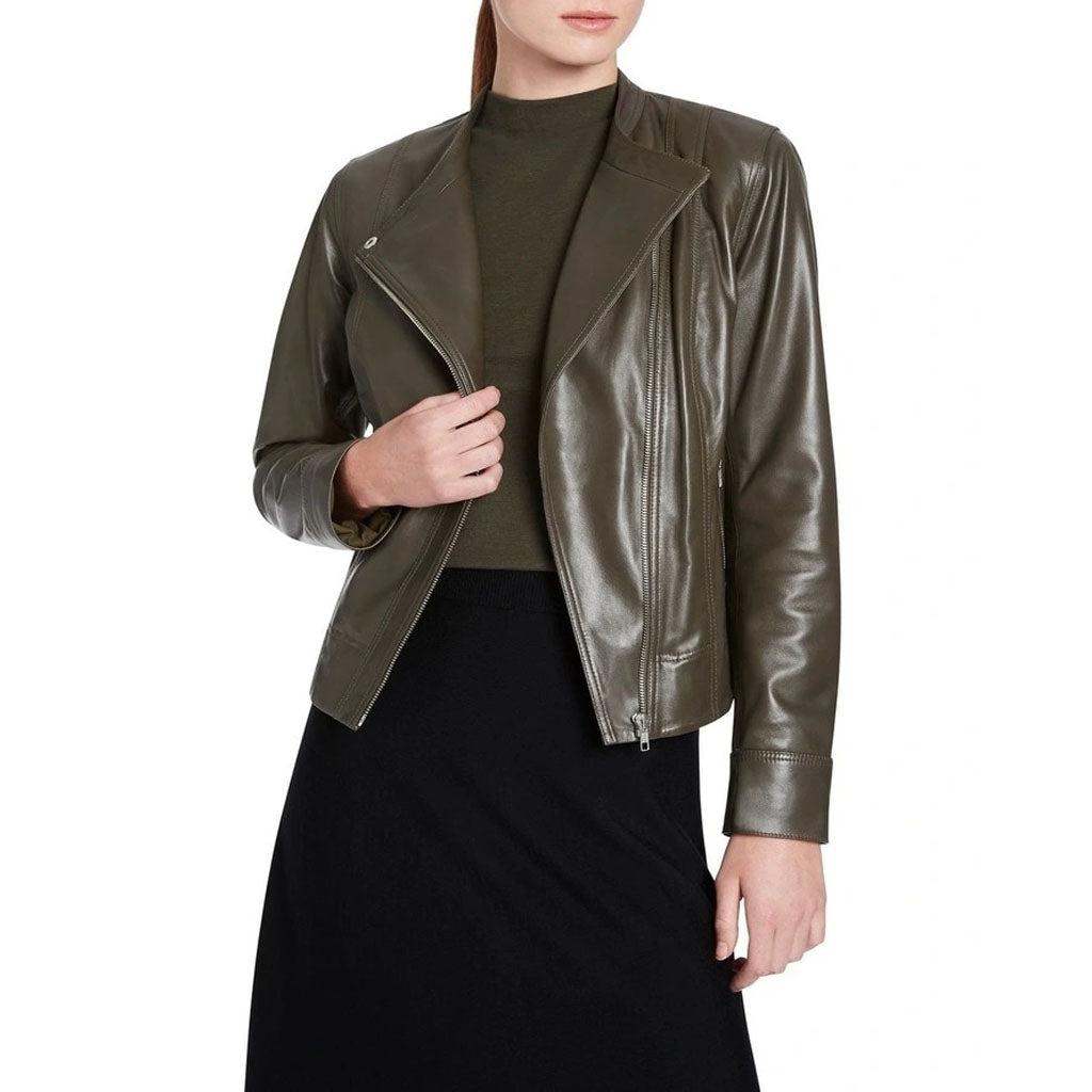 Leatherviz Women Leather Jacket In Olive - Image #1