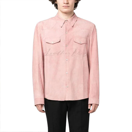 PINK SUEDE LEATHER SHIRT FOR VALENTAINS - Image #1