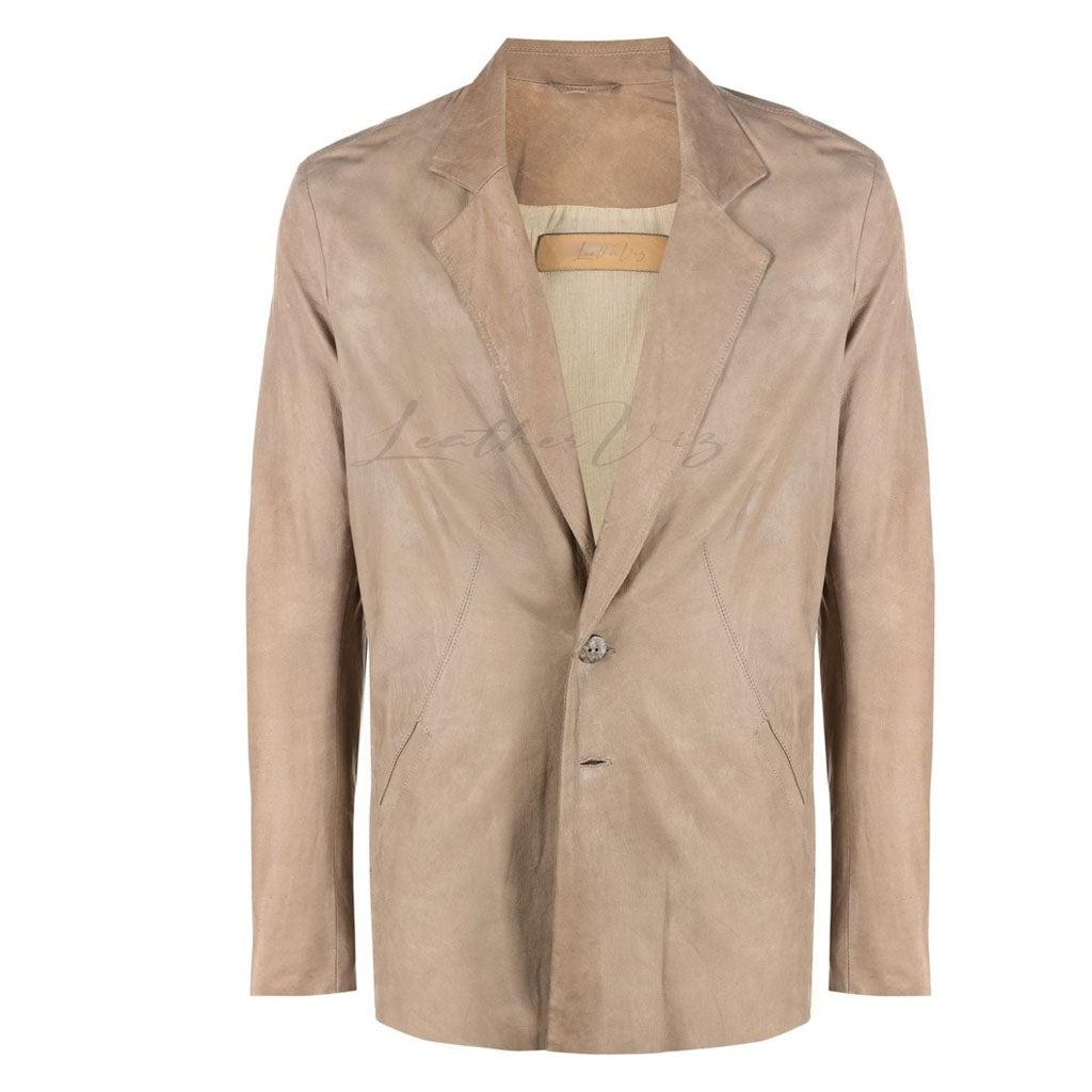SINGLE-BREASTED MEN LEATHER BLAZER - Image #2