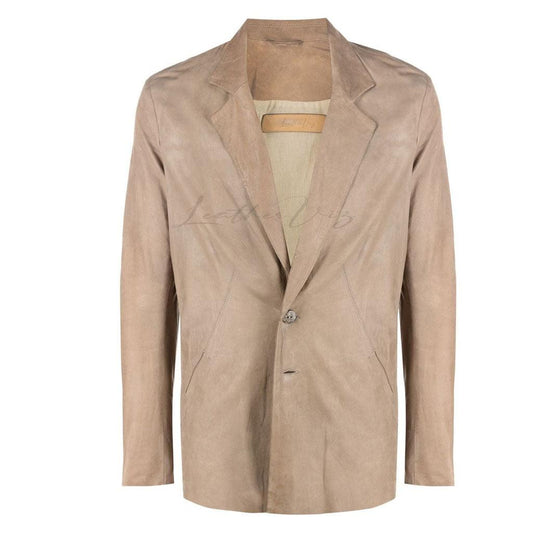 SINGLE-BREASTED MEN LEATHER BLAZER - Image #2