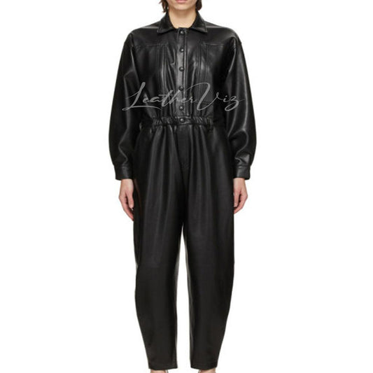 BLACK LEATHER JUMPSUIT FOR MEN
