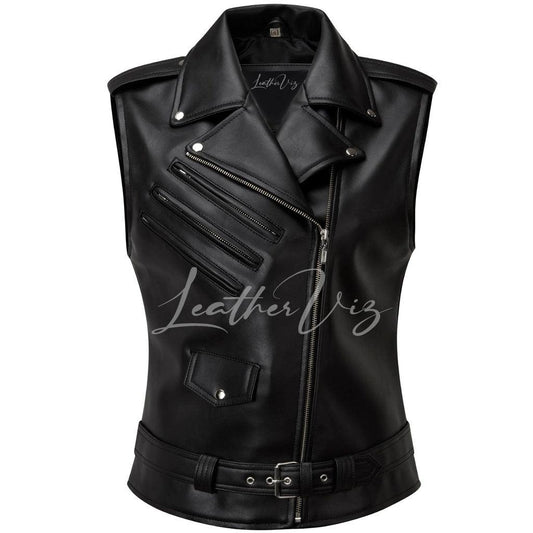 BIKER STYLE MENS BLACK LEATHER VEST - Image #1