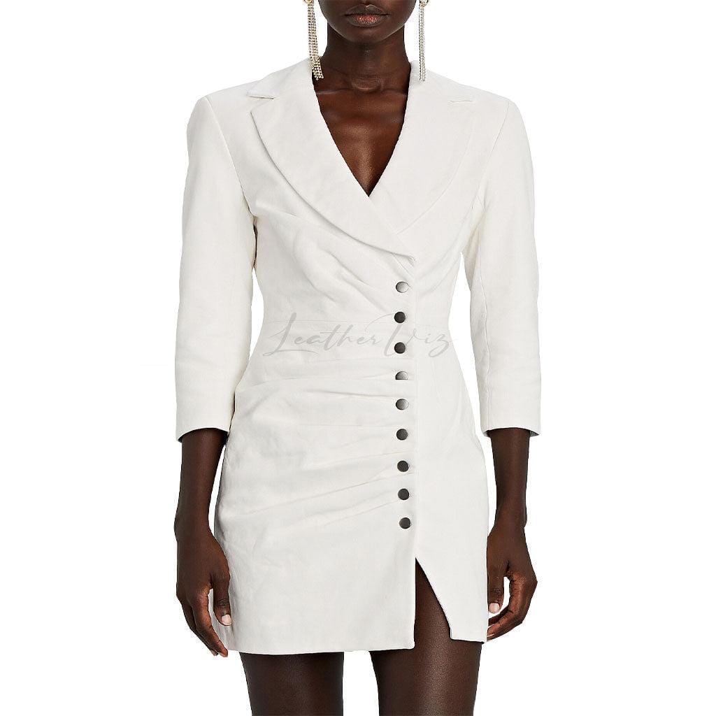 Wedding Day Leather Mini White Bridal Blazer Dress – LeatherViz
