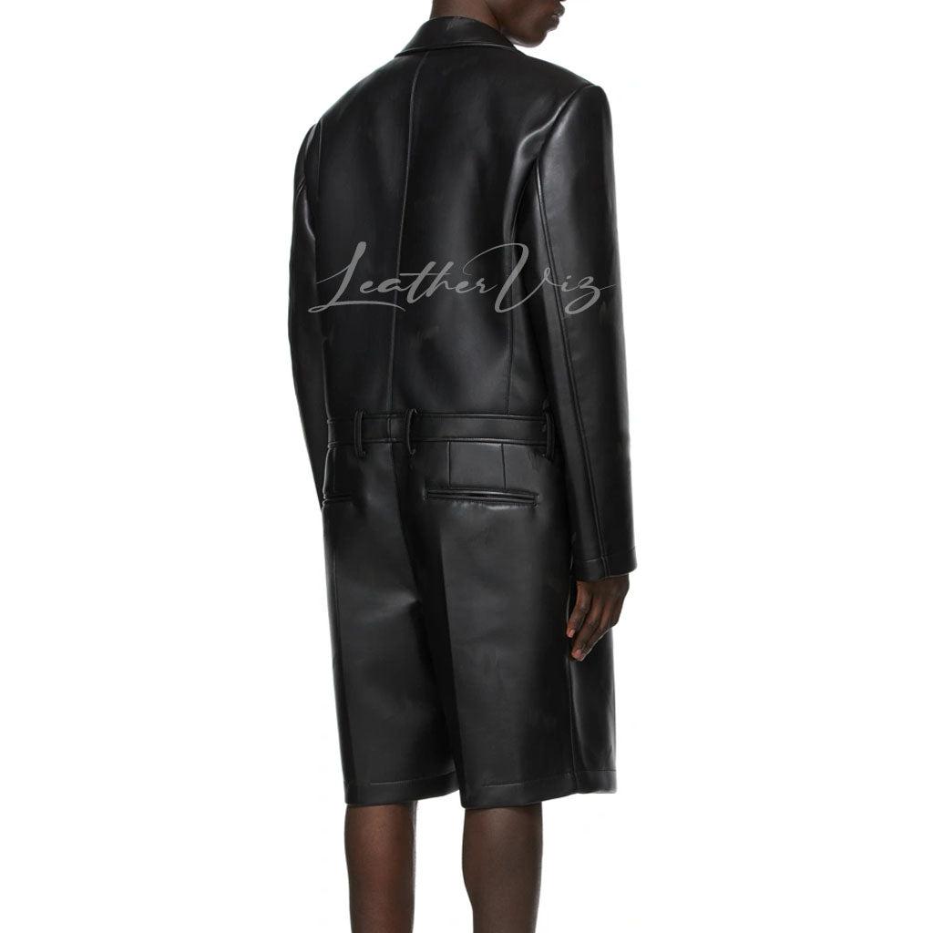 Men BLACK LEATHER JUMPSUIT