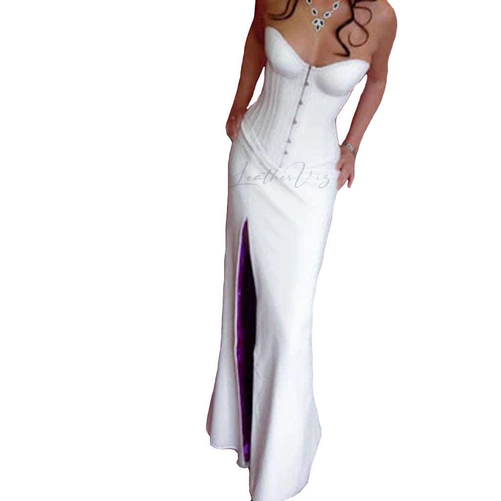 WHITE LEATHER WEDDING DRESS FOR WOMEN - Image #3