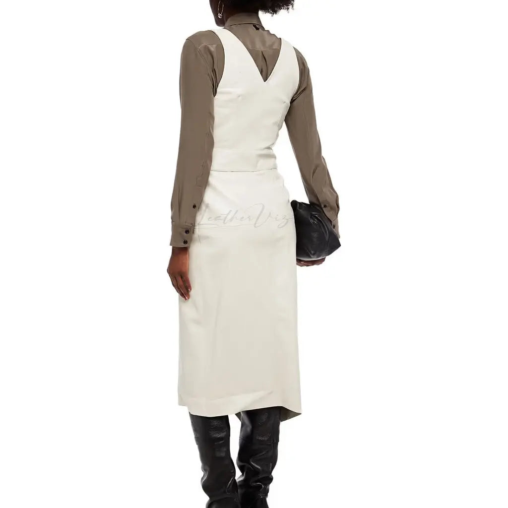 VALENTINE’S DAY DRESS UP WITH WHITE ASYMMETRIC LEATHER MIDI DRESS - Image #2